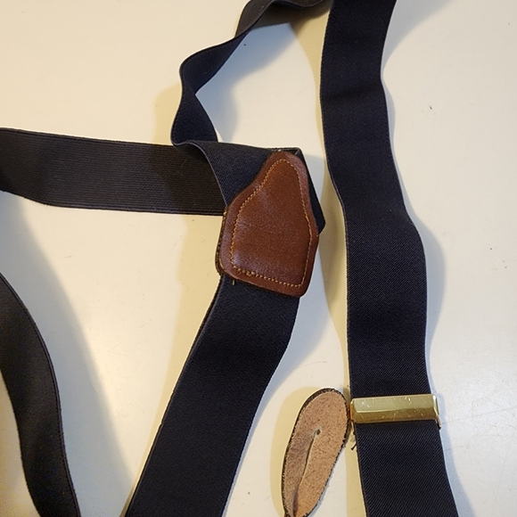 Men's Classic Navy Blue  and Brown Elastic  Suspenders - Picture 6 of 8